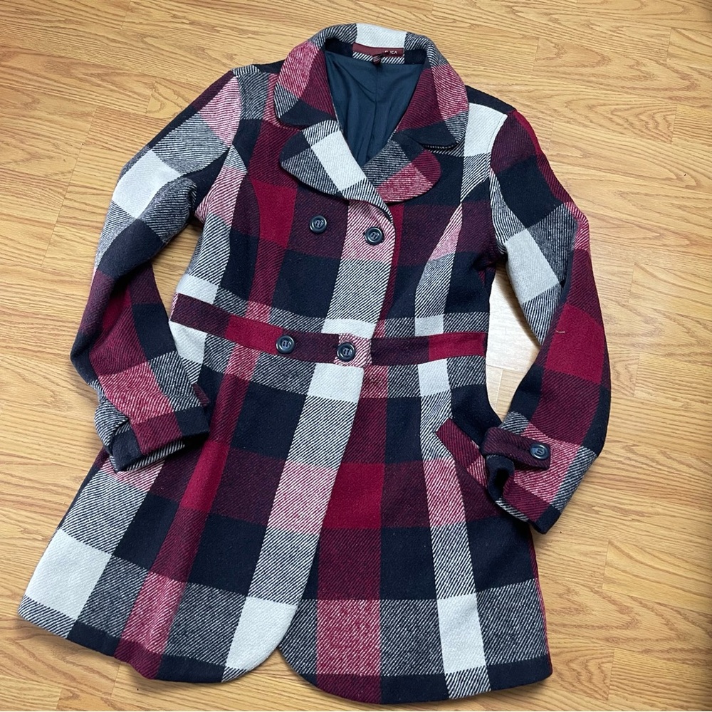RVCA Red and Black Plaid Pea Coat
